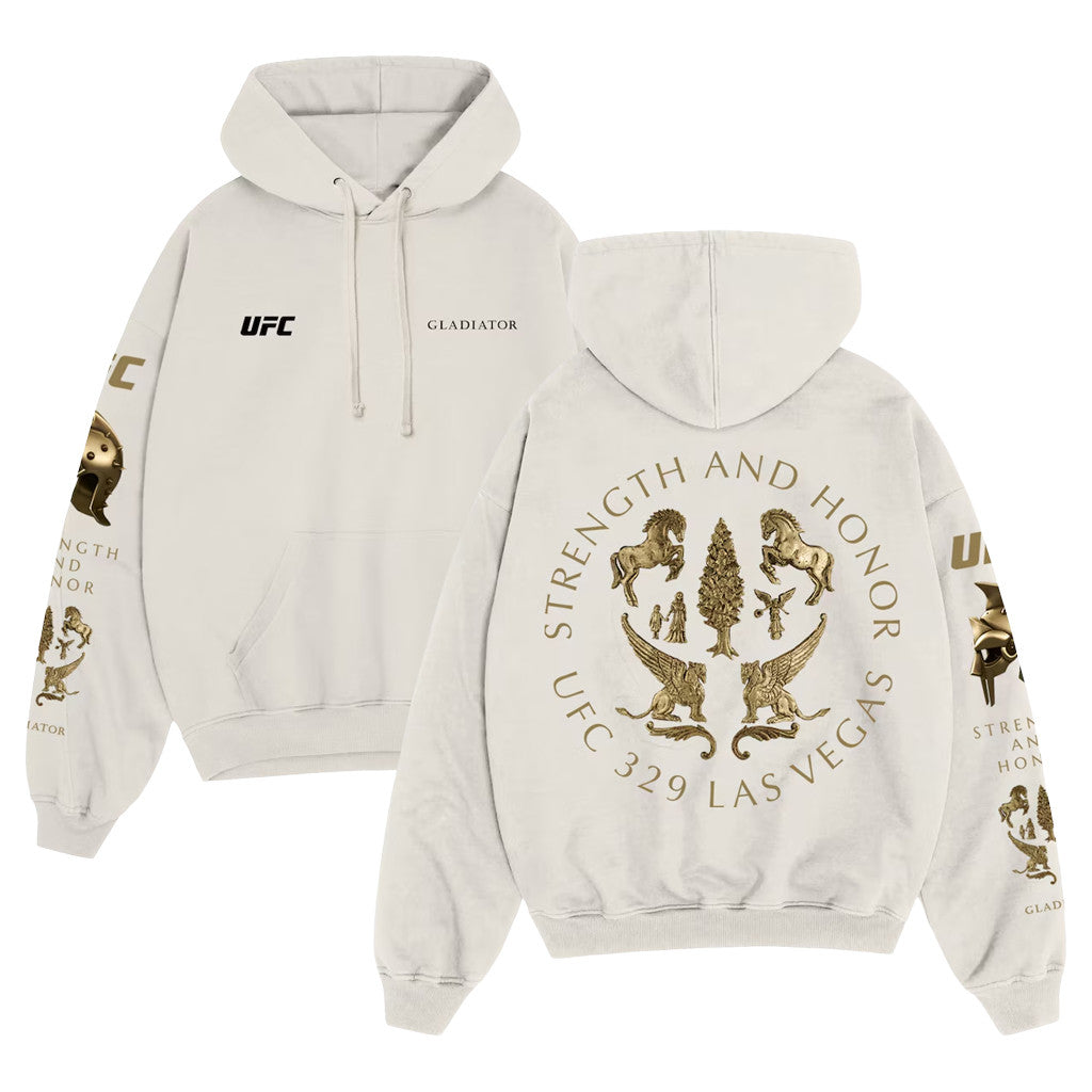 UFC Merch 2026 UFC 329 X Gladiator Strength And Honor Hoodie Birthday Gift Ideas For Husband - Loomnari
