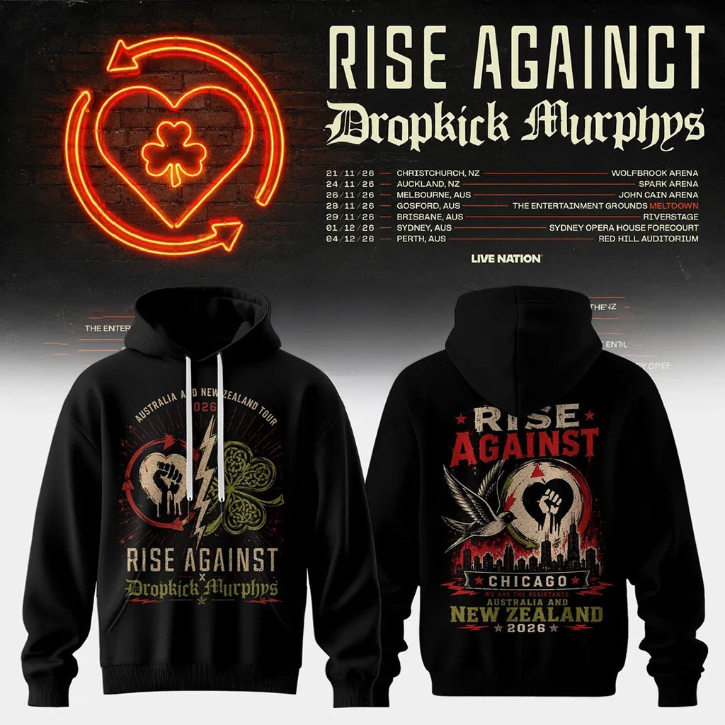 Rise Against x Dropkick Murphys 2026 Tour Black Hoodie Rise Against Merch Gift For Fans - Loomnari