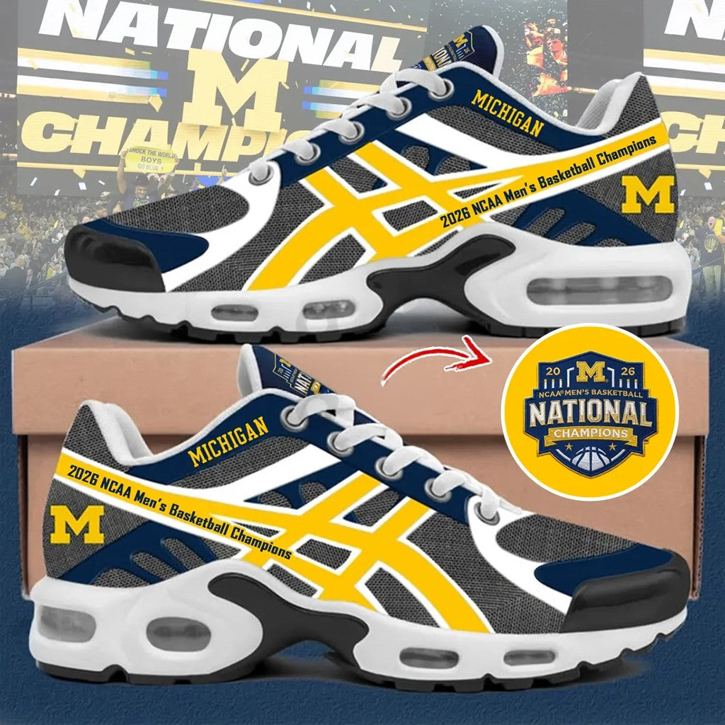 University of Michigan 2026 Basketball Champions Sneakers Michigan Wolverines Merch Fan Gear - Loomnari