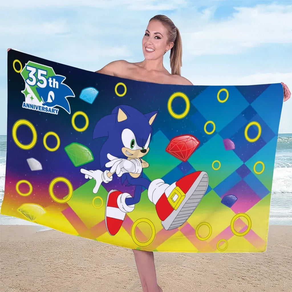 Sonic The Hedgehog 35th Anniversary Beach Towel Sonic The Hedgehog Merch Summer Gifts - Loomnari