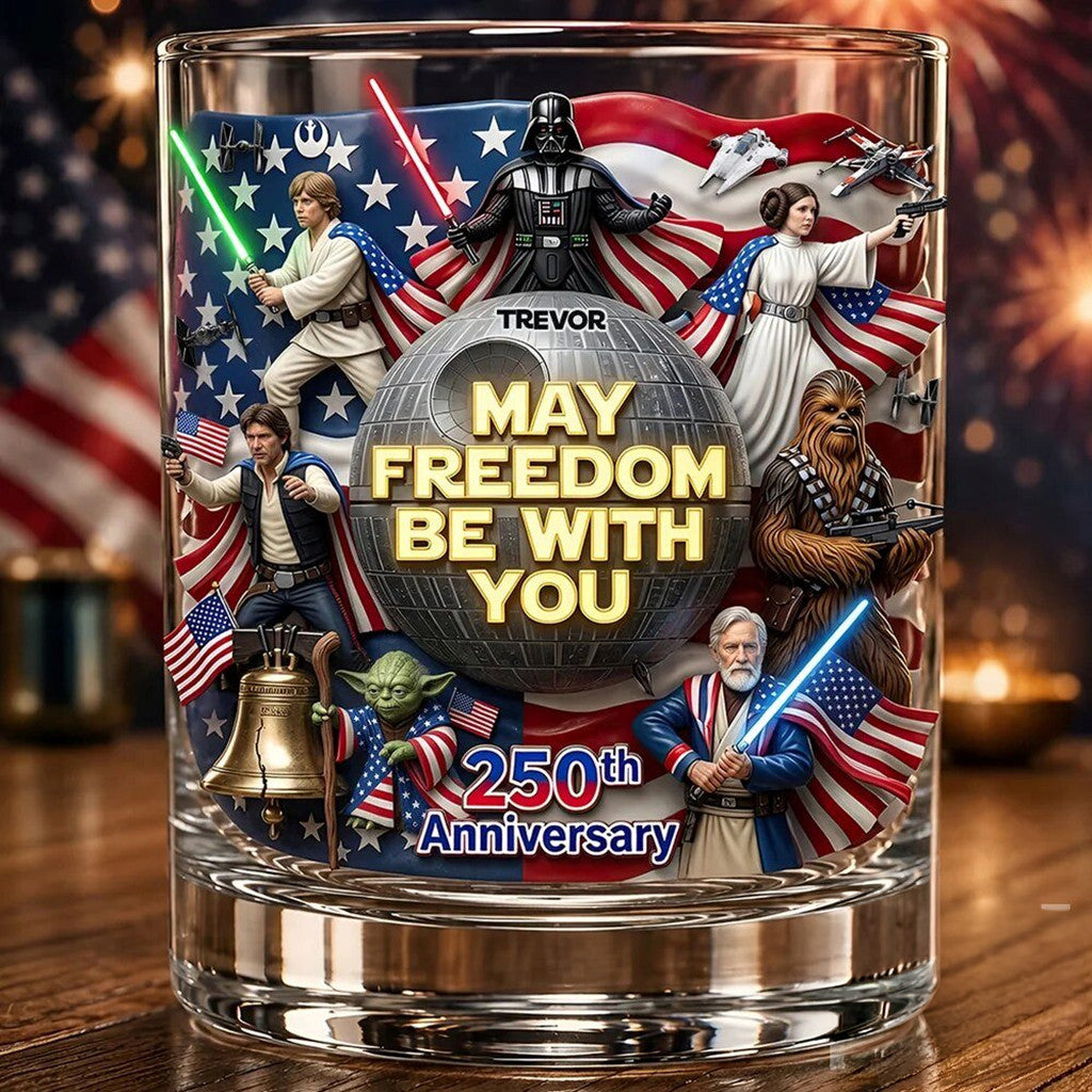Custom Star Wars May Freedom Be With You USA 250th Anniversary Whiskey Glass Star Wars Merch - Loomnari