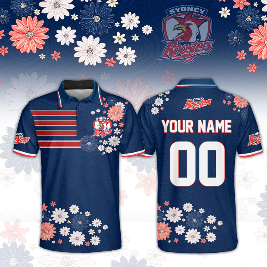 Custom Sydney Roosters NRL 2026 Flower Pattern Polo Shirt Sydney Roosters Merch Gift For Fans - Loomnari