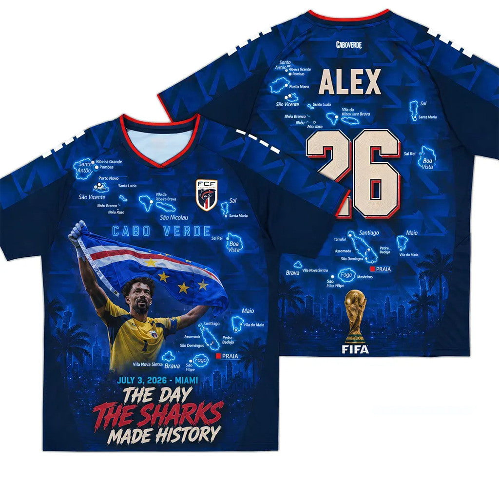 Custom Vozinha Cabo Verde The Sharks Made History 2026 World Cup Commemorative Jersey FIFA Gear - Loomnari