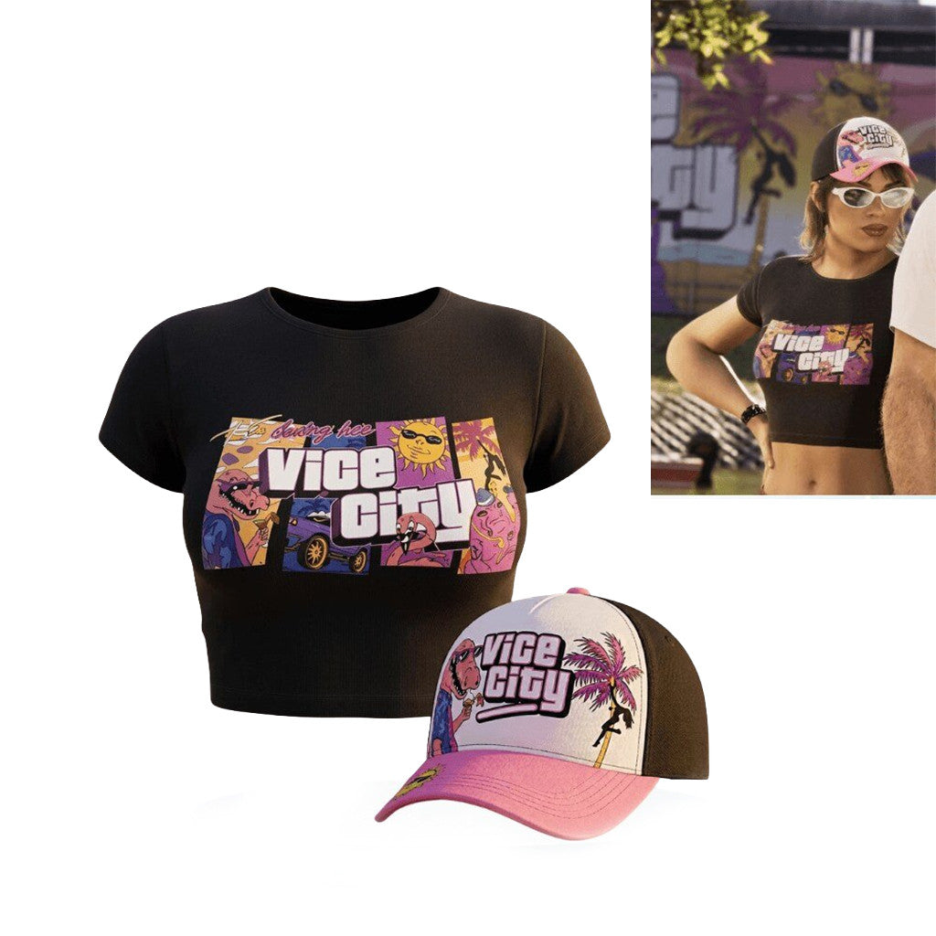 GTA VI Vice City Lucia Caminos Crop Top And Hat Set 2026 GTA 6 Merch Best Gift For Sisters