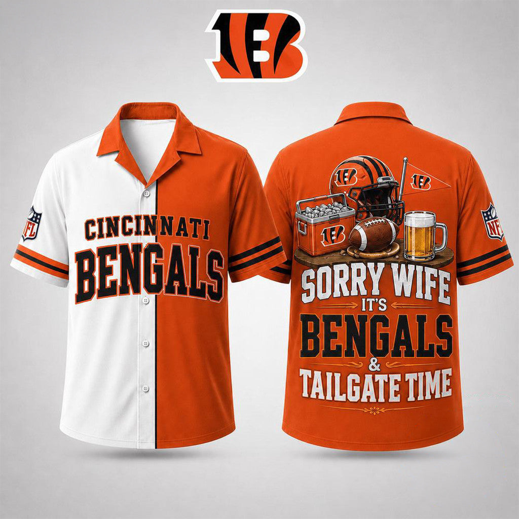 Cincinnati Bengals Merch Sorry Wife It's Bengals And Tailgate Time Hawaiian Shirt Gift For Him
