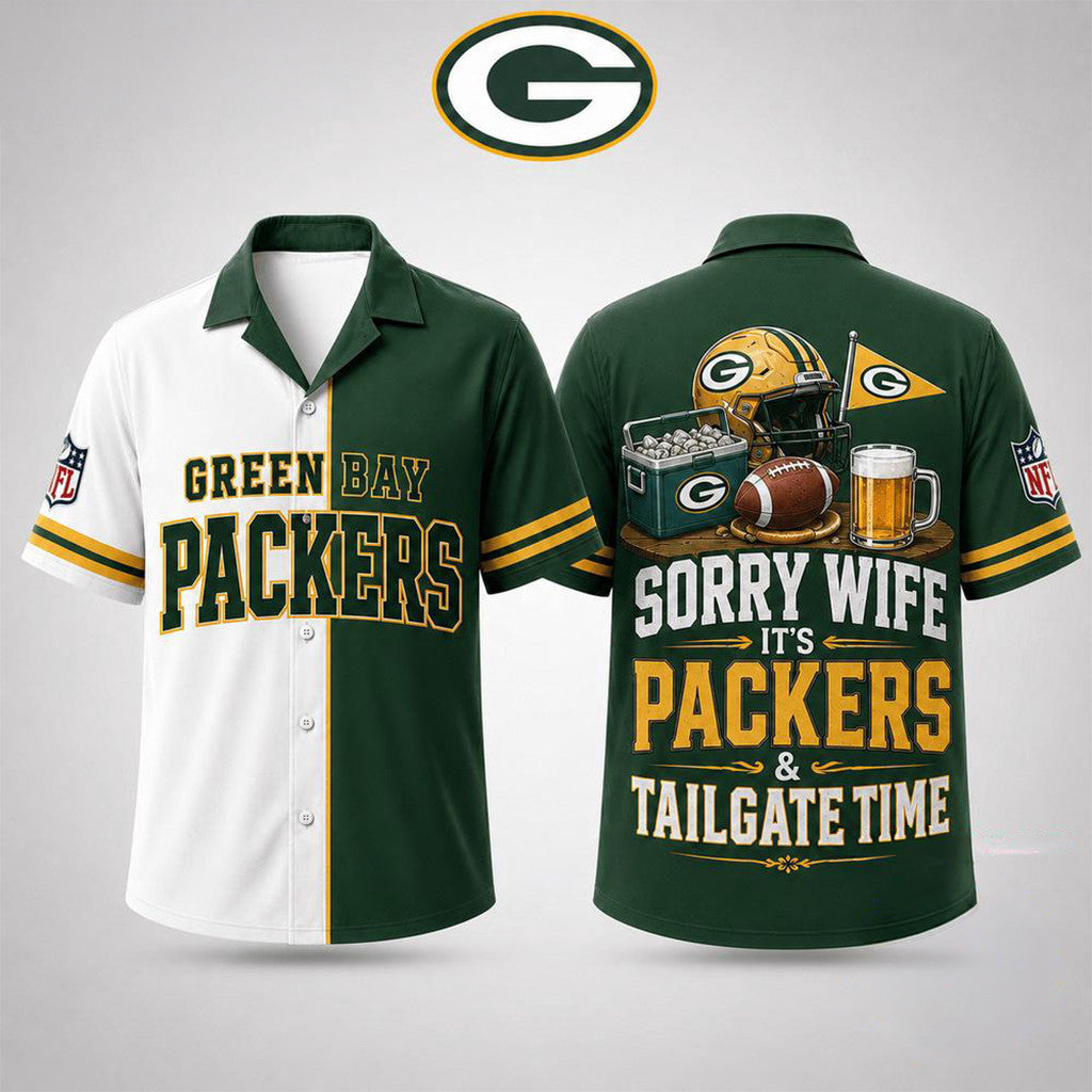 Green Bay Packers Merch Sorry Wife It's Packers And Tailgate Time Hawaiian Shirt Funny Gifts