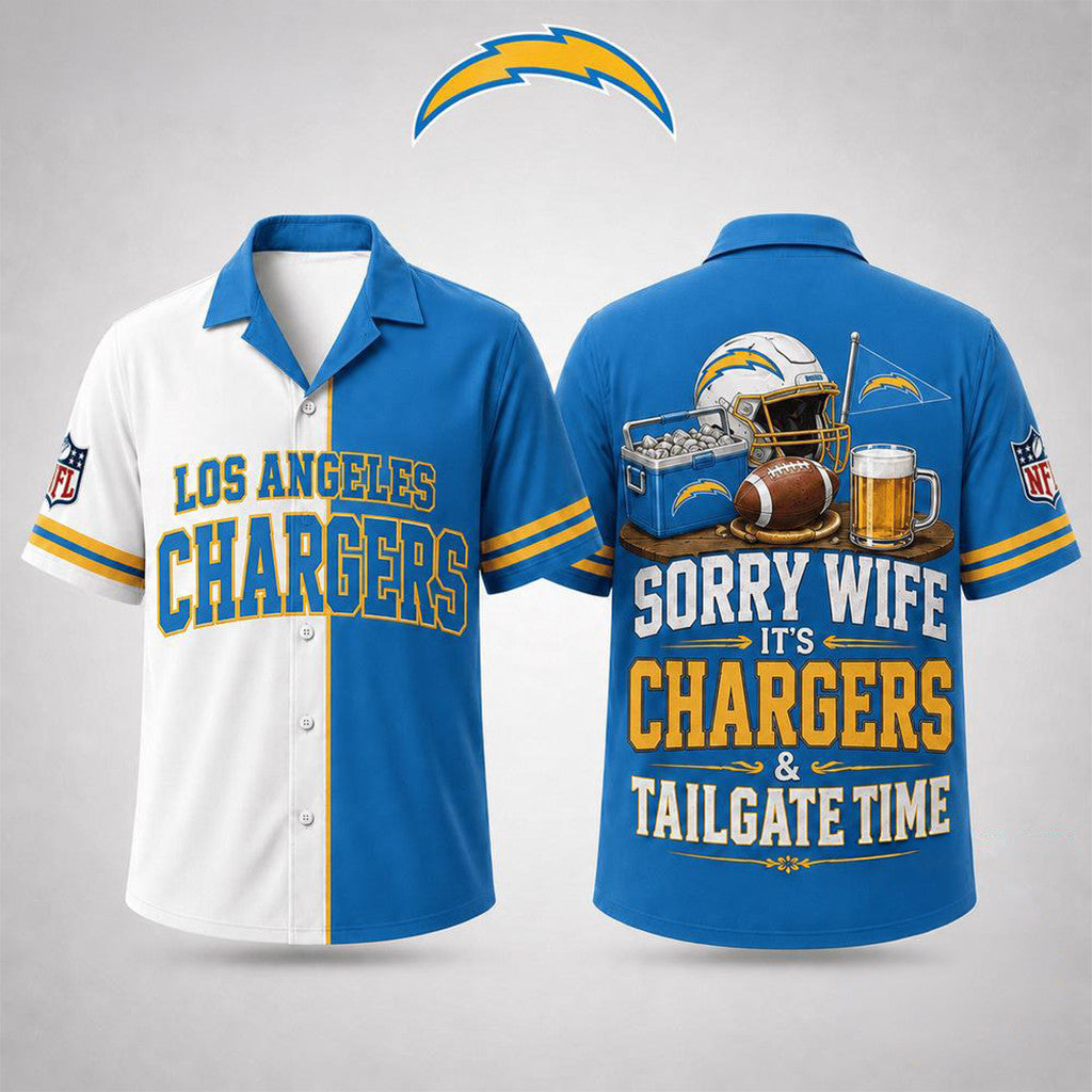 Los Angeles Chargers Merch Sorry Wife It's Chargers And Tailgate Time Hawaiian Shirt Fan Gifts