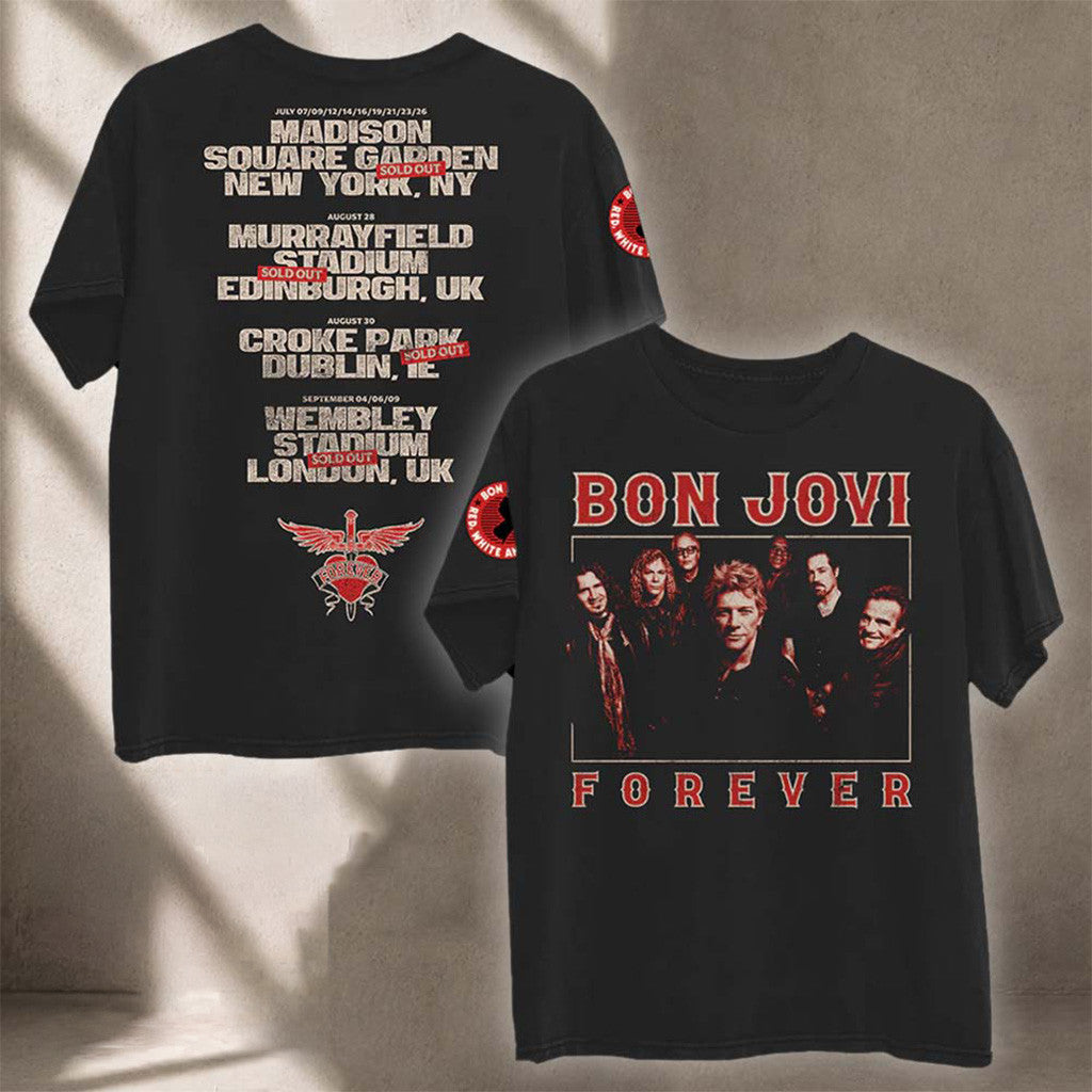 Bon Jovi Forever Tour 2026 Band Photo Black T Shirt Bon Jovi Concert Merch Gifts For Music Fans