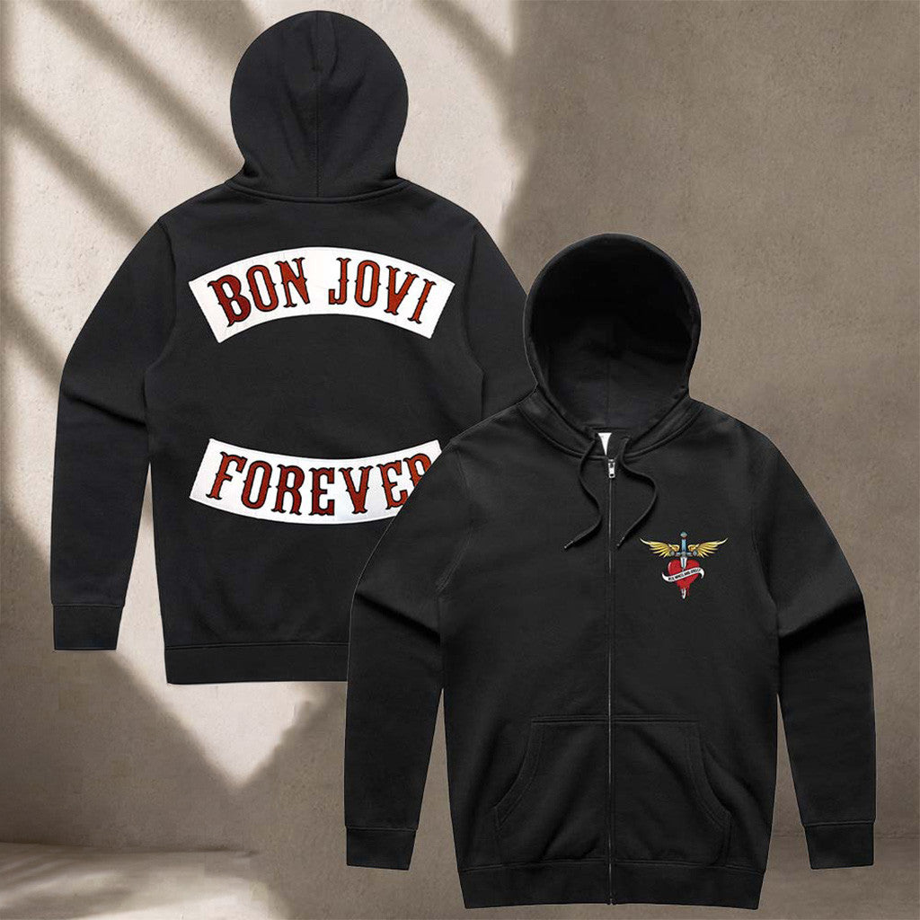 Bon Jovi Forever Album Black Zip Hoodie Bon Jovi Band Merch 2026 Gifts For Music Lovers
