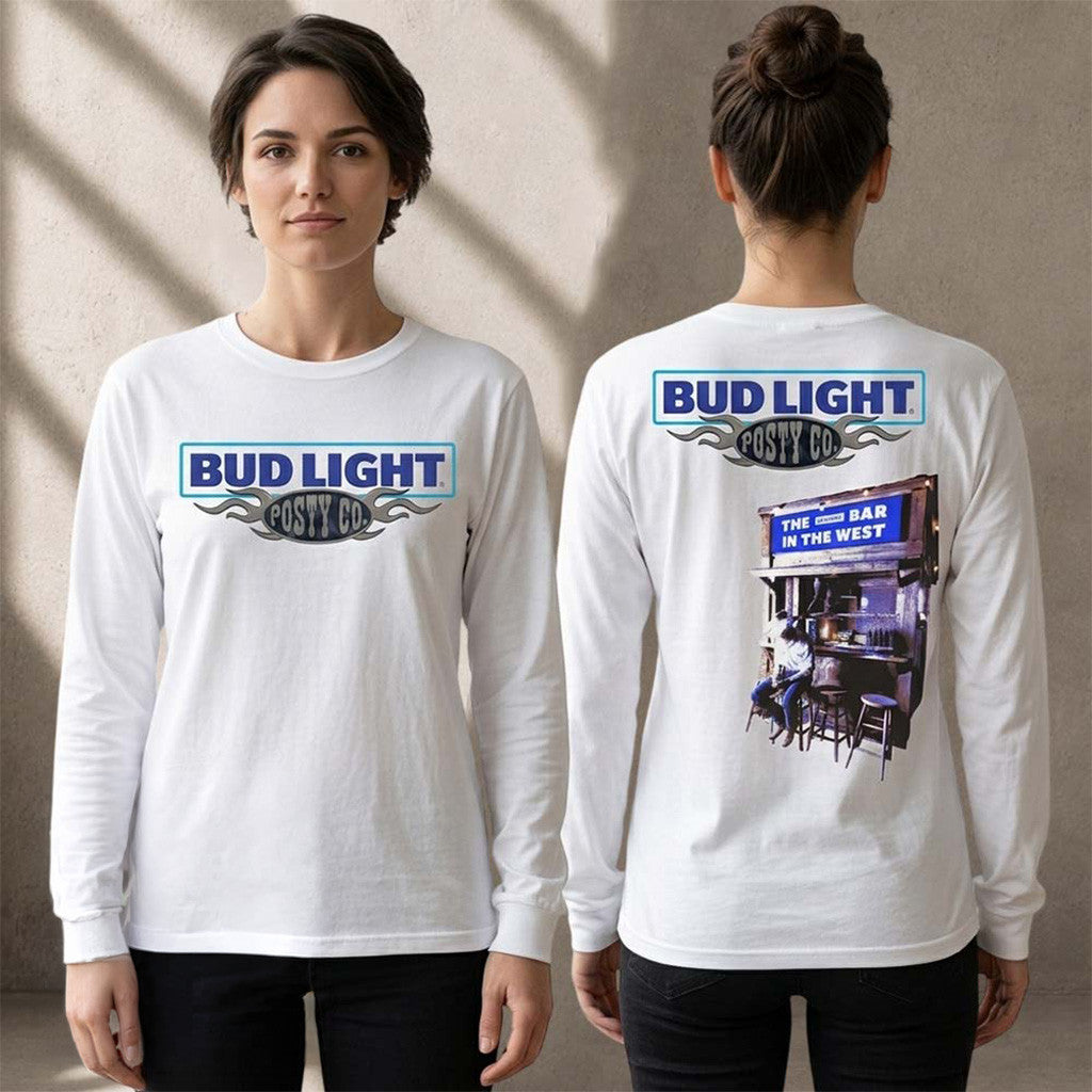 Post Malone X Bud Light White Long Sleeve T-Shirt Post Malone Merch 2026 Gift For Music Lovers