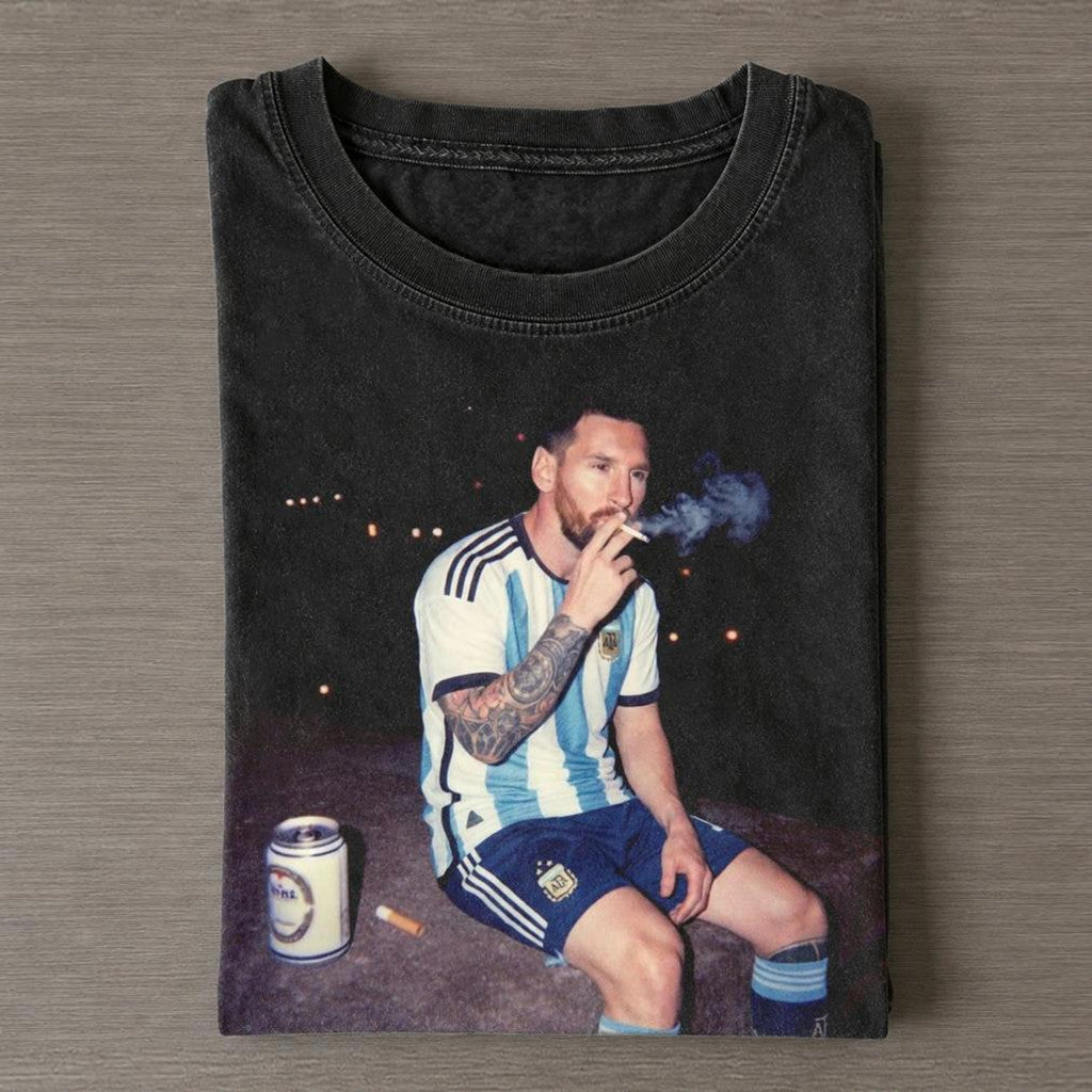 Messi Smoking Classic Retro Soccer T-Shirt FIFA WC 2026 Merch Gifts For Messi Fans