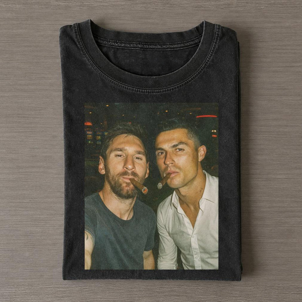 Vintage Messi Ronaldo Cigar Selfie Two Goats T-Shirt FIFA 2026 Merch Presents For Football Fans