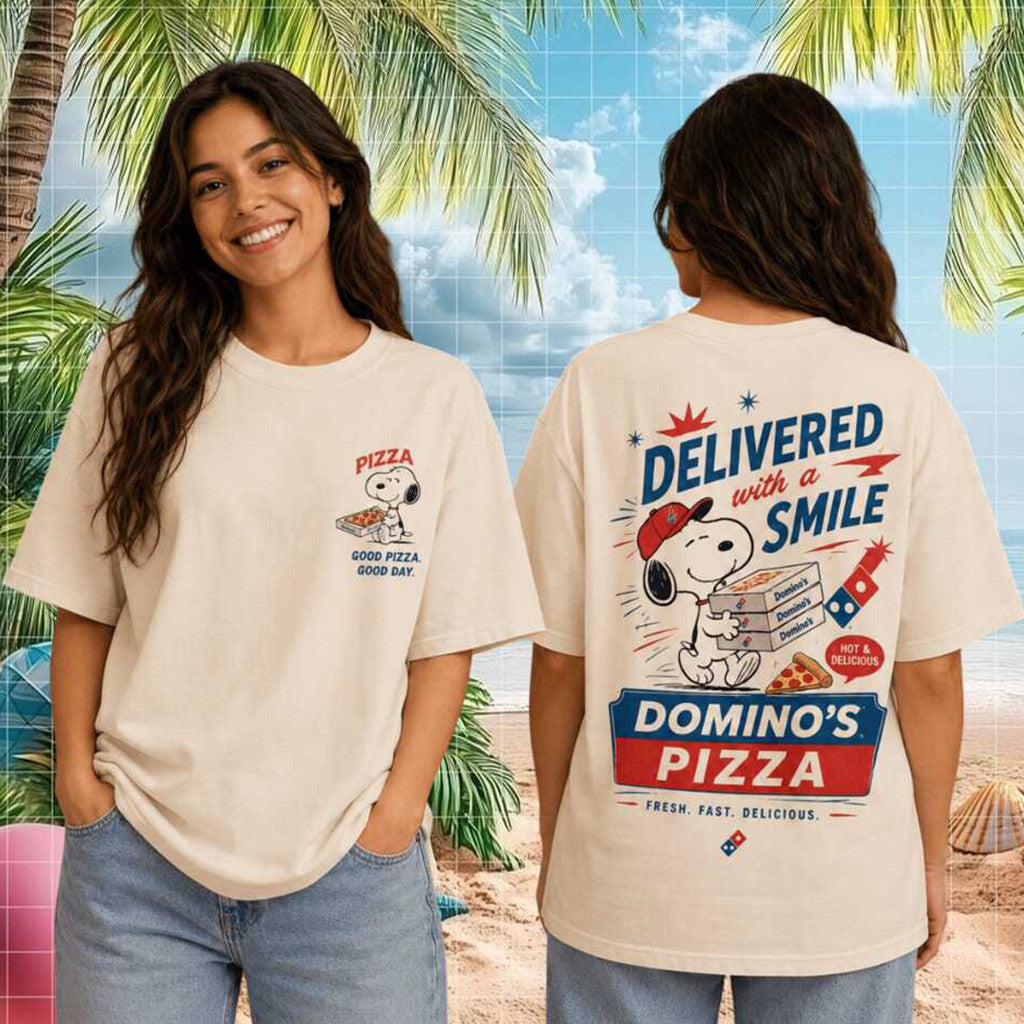 Snoopy Domino's Pizza Delivered With A Smile Vintage Cartoon Fast Food Shirt Snoopy Merch
