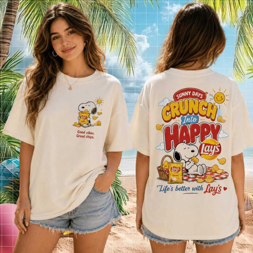 Snoopy Lay's Crunch Into Happy Vintage Cartoon Snack Shirt Snoopy T-Shirt Snack Lovers Gifts