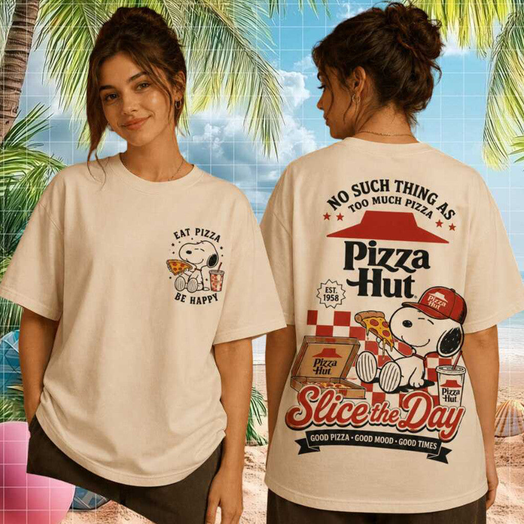 Snoopy Pizza Hut Slice The Day Vintage Cartoon Fast Food Shirt Snoopy Apparel Pizza Lover Gifts