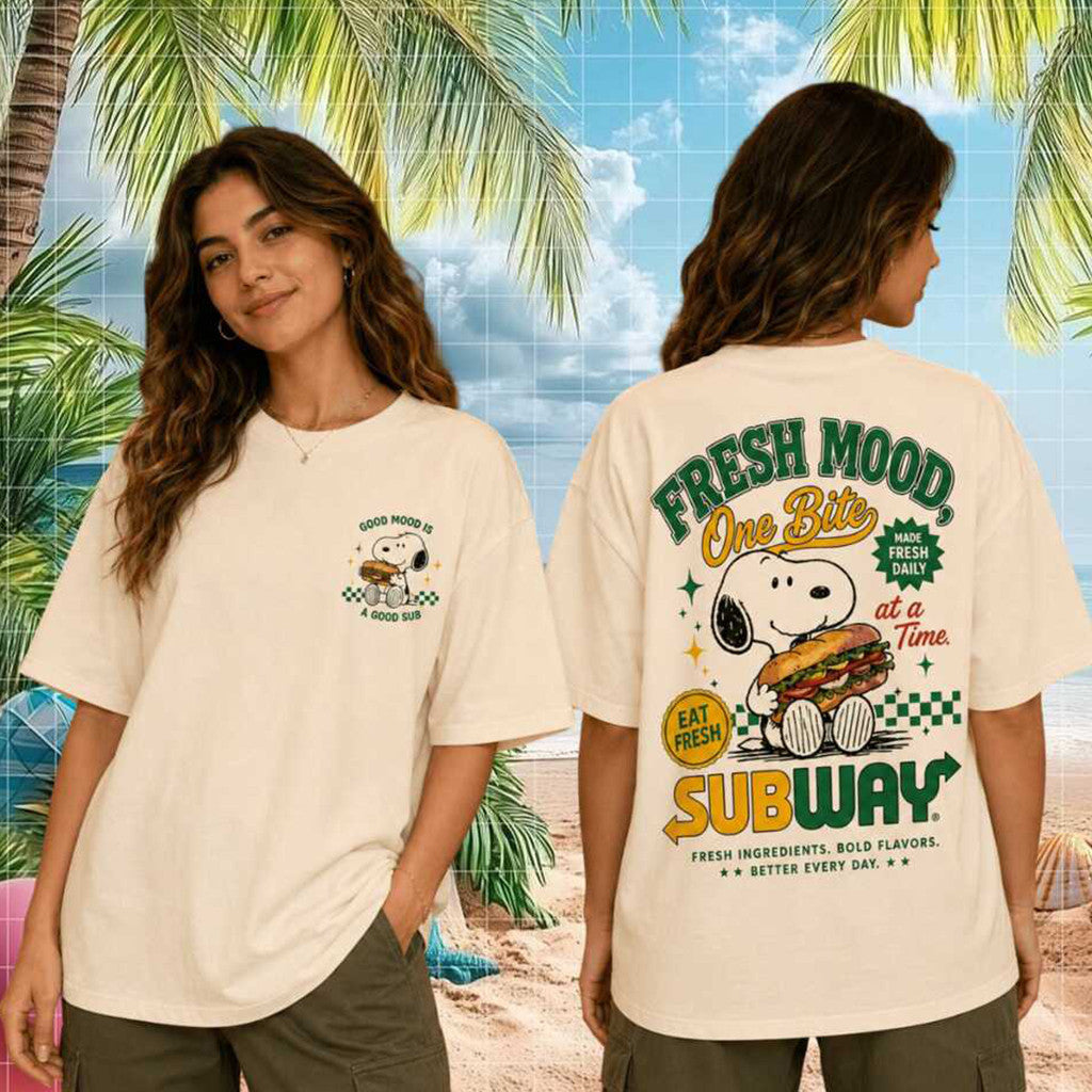 Snoopy Subway Fresh Mood One Bite Vintage Cartoon Fast Food Shirt Cute Snoopy T-Shirt Gifts