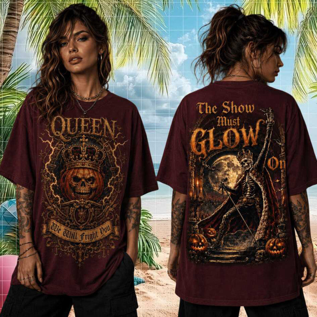 Queen The Show Must Glow On Vintage Halloween Skeleton Tour Shirt Queen Merch 2026 Fan Gifts