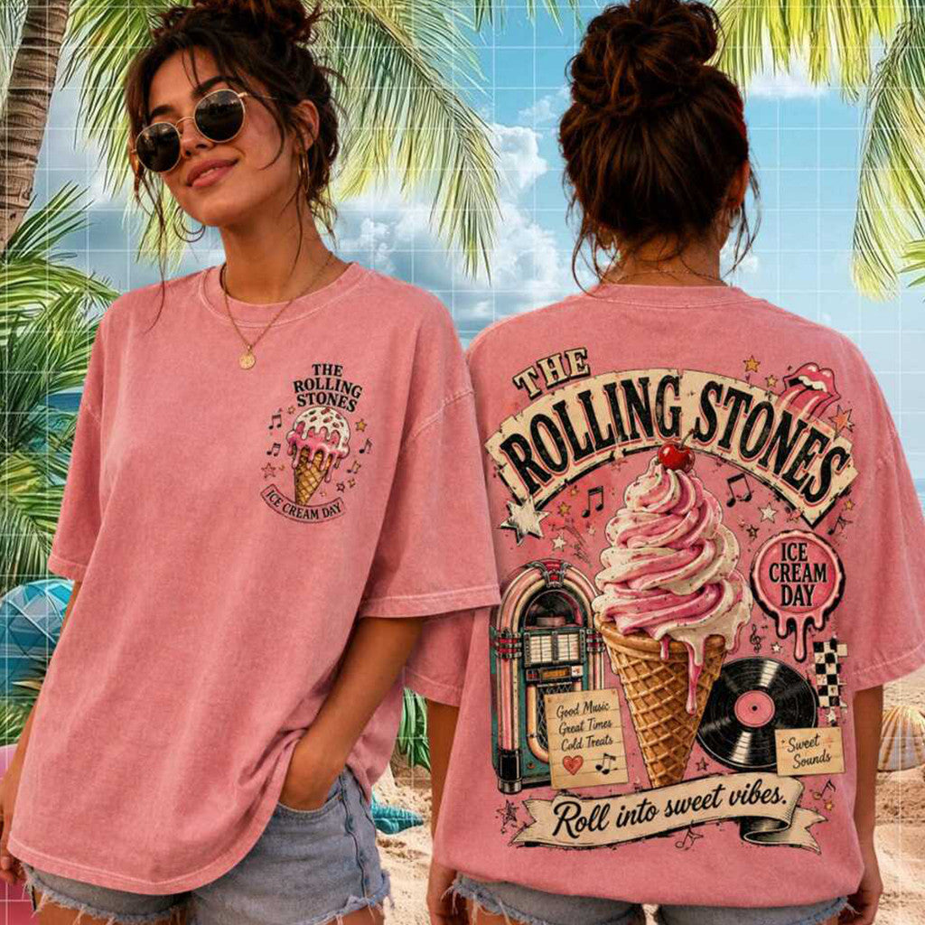 The Rolling Stones Ice Cream Day Roll Into Sweet Vibes Pink Shirt The Rolling Stones Merch