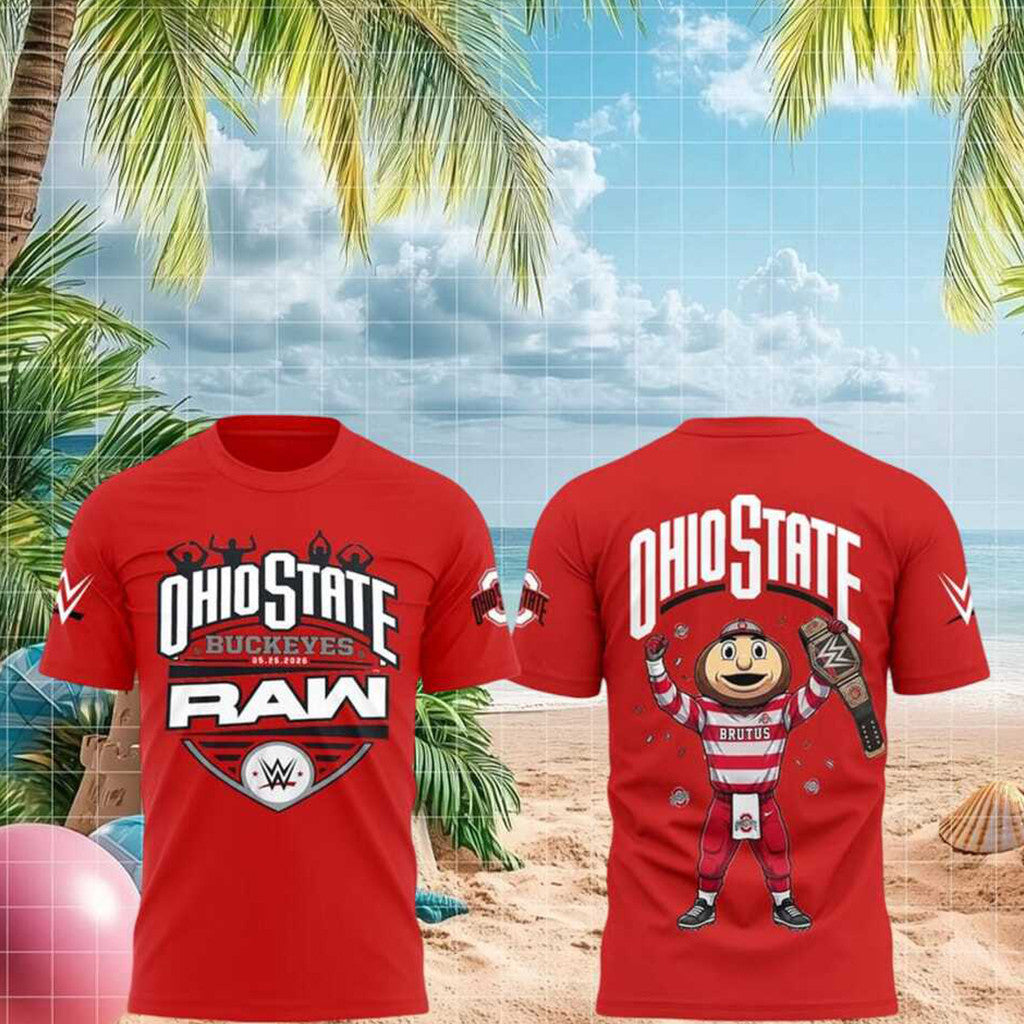 WWE Ohio State Buckeyes Raw Brutus Mascot Championship Belt Red Shirt Buckeyes Merch Fan Gifts