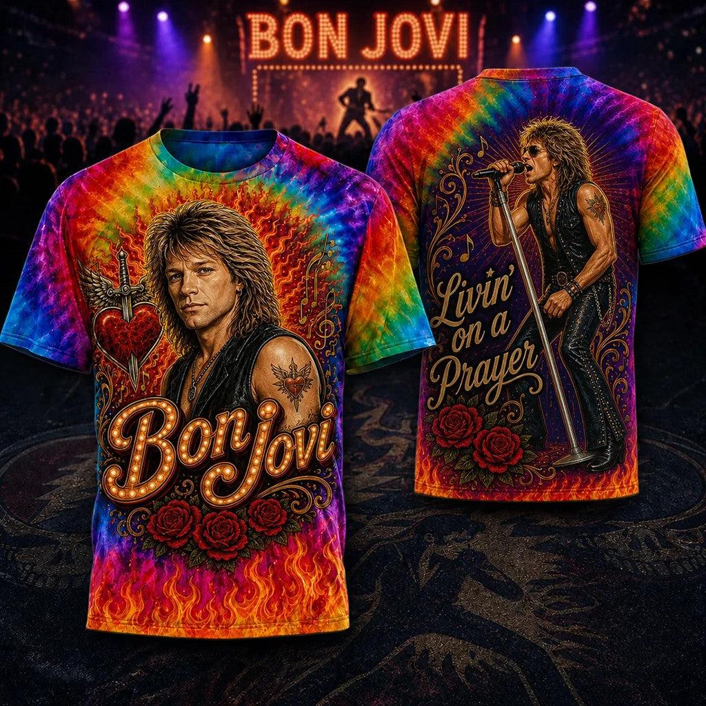 Bon Jovi Livin On A Prayer Tie Dye T-Shirt 2026 Bon Jovi Merch Cool Gifts For Music Lovers