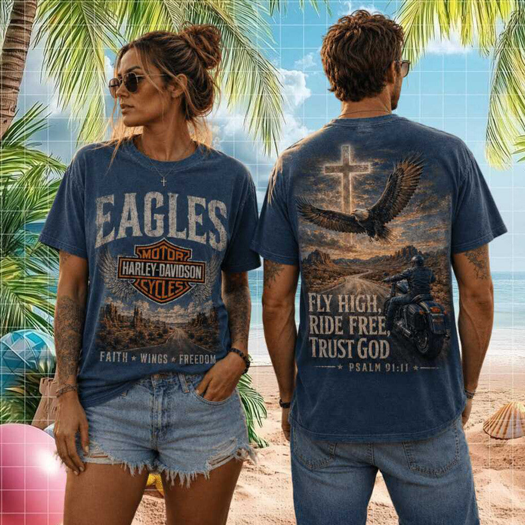 Eagles Fly High Ride Free Vintage Harley Davidson Eagle Biker T-Shirt Christian Gift Ideas