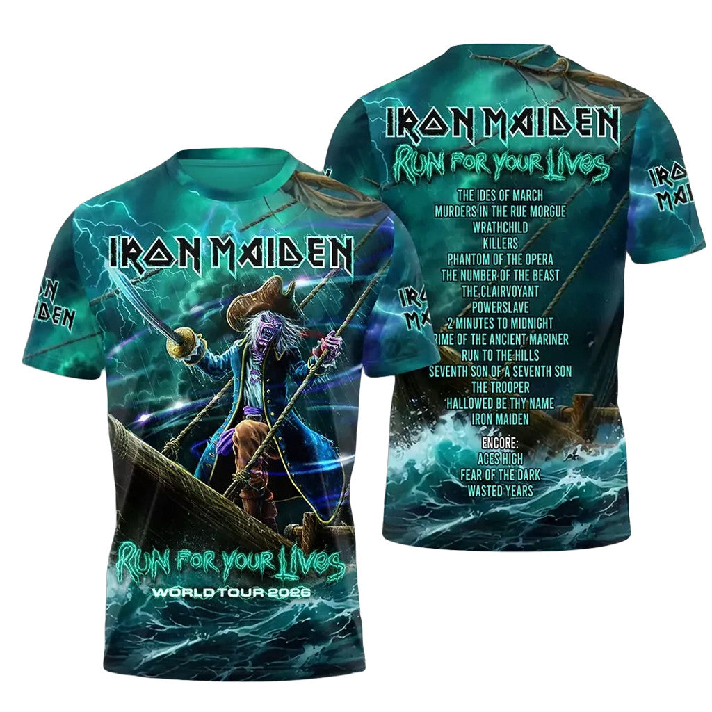 Iron Maiden 2026 World Tour Eddie Pirate T-Shirt Iron Maiden Merch Presents For Music Lovers