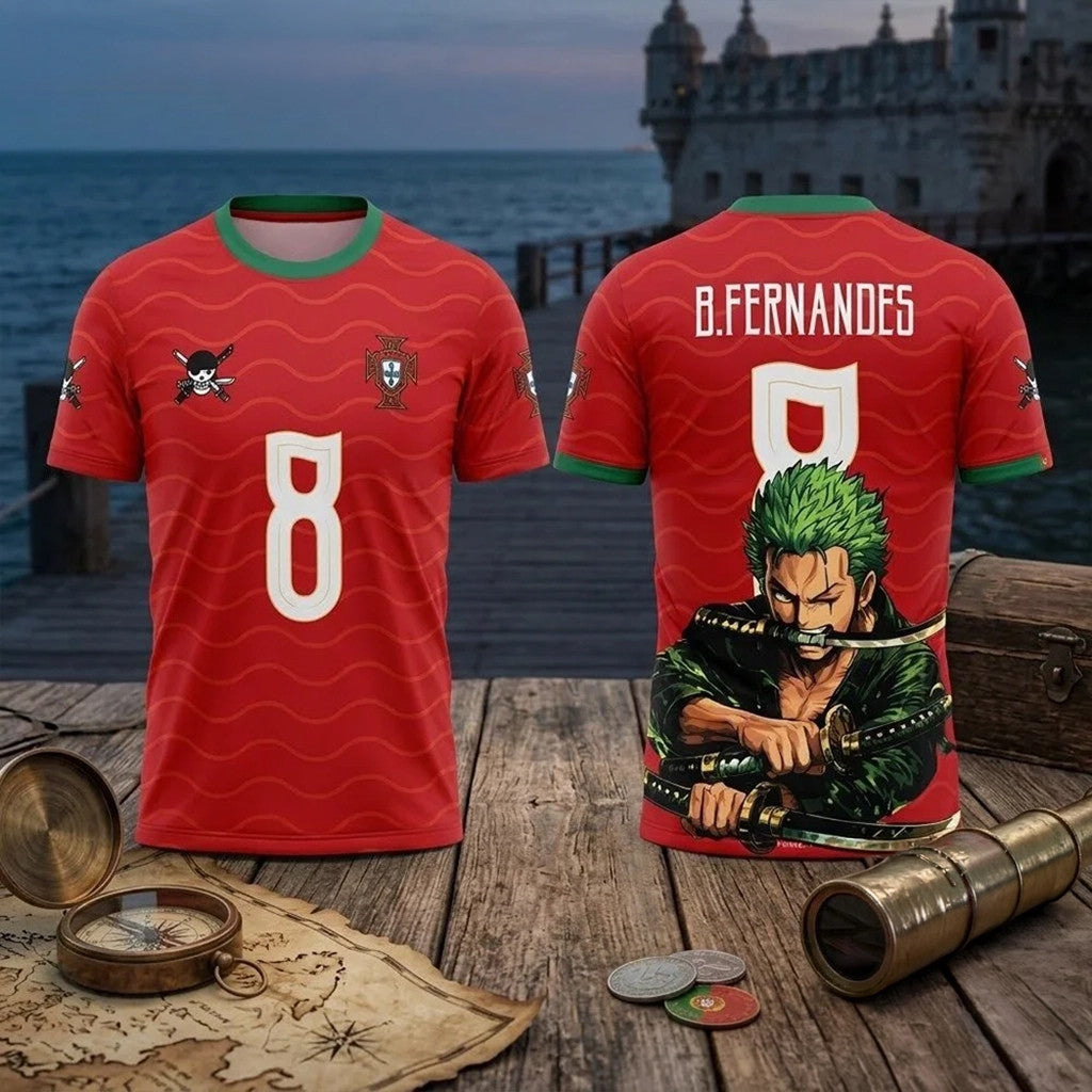 B Fernandes Jersey #8 Portugal X Zoro One Piece Anime World Cup 2026 Jersey Fan Merch