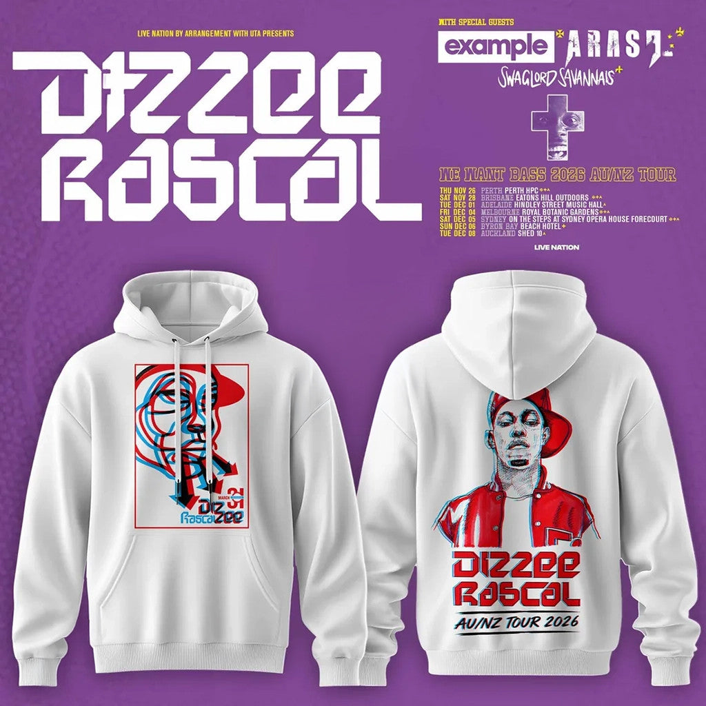 Dizzee Rascal We Want Bass Concert 2026 White Hoodie Dizzee Rascal Merch Gift For Rapper Fans