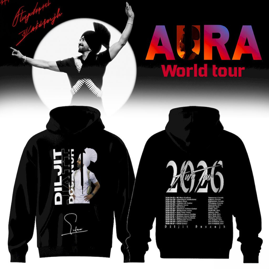 Diljit Dosanjh AURA World Tour 2026 Signature Hoodie Black Diljit Dosanjh Merch Best Fan Gifts