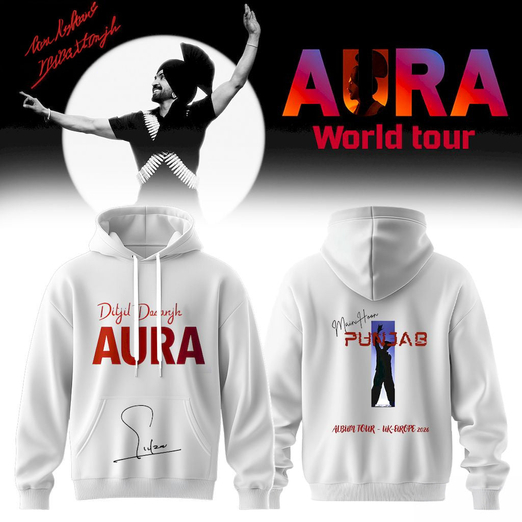 Diljit Dosanjh AURA World Tour 2026 Signature Hoodie Diljit Dosanjh Merch Music Lover Gifts