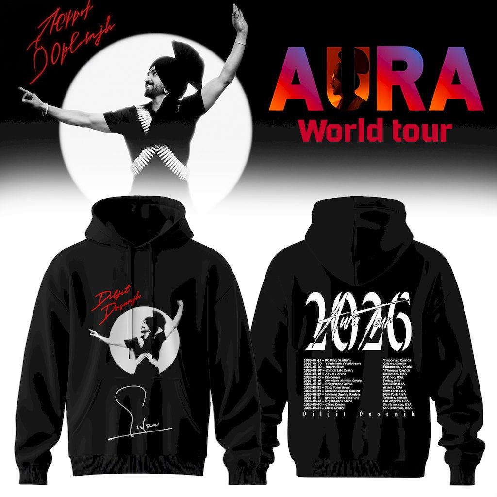 Diljit Dosanjh AURA World Tour 2026 Signature Hoodie Diljit Dosanjh Merch Gift For Fans