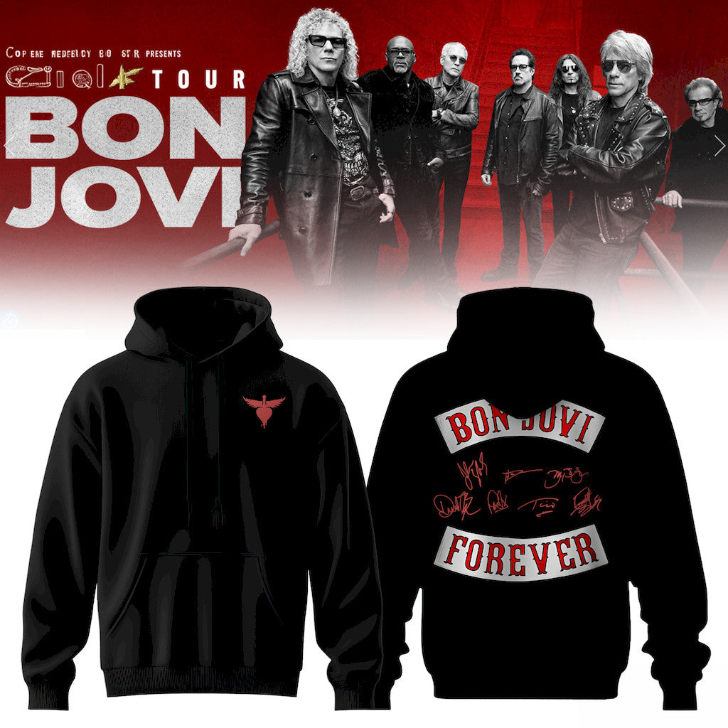 Bon Jovi Forever Tour Signature Hoodie 2026 Bon Jovi Merch Black Gift For Rock Lovers