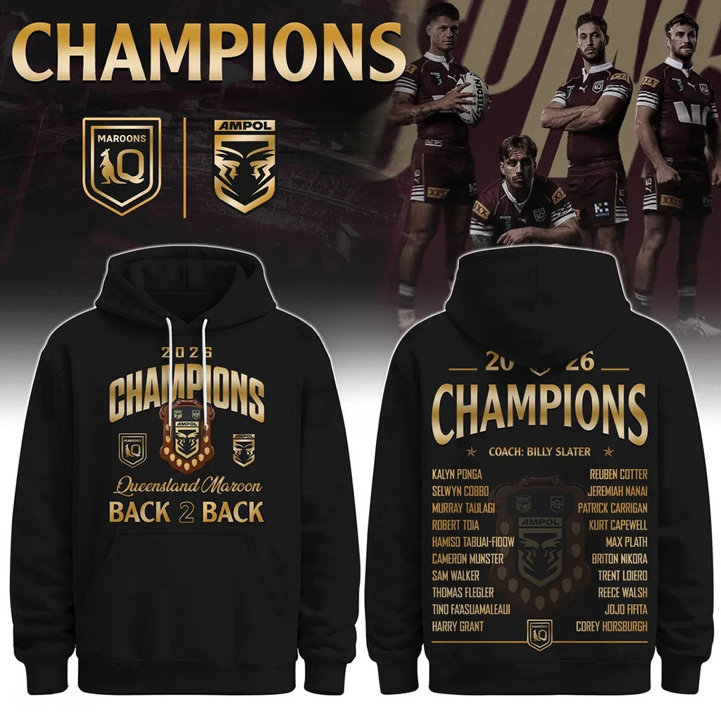 Queensland Maroons Back 2 Back Champions Black Hoodie Queensland Maroons Merch Gift For Dad