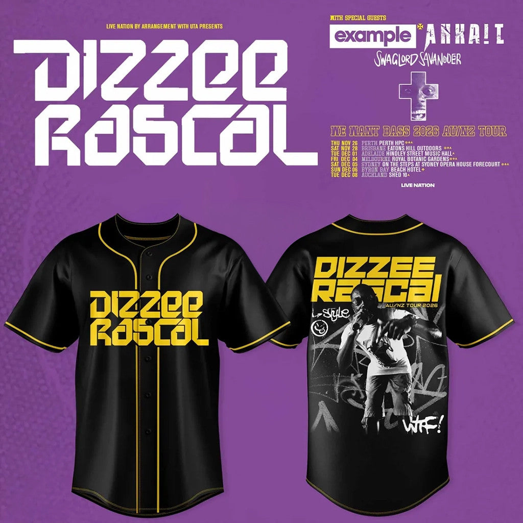 Dizzee Rascal We Want Bass 2026 Tour Black Yellow Baseball Jersey Dizzee Rascal Merch Fan Gifts