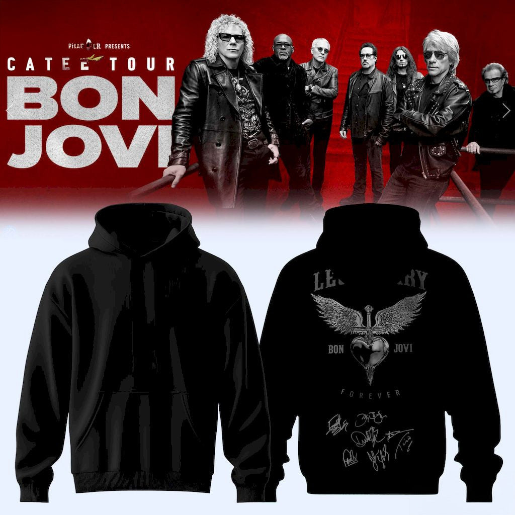 Bon Jovi Forever Tour Signature Hoodie 2026 Bon Jovi Tour Merch Black Gift For Rock Lovers