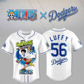 One Piece X Los Angeles Dodgers Luffy White Baseball Jersey LA Dodgers Merch Anime Fan Gifts