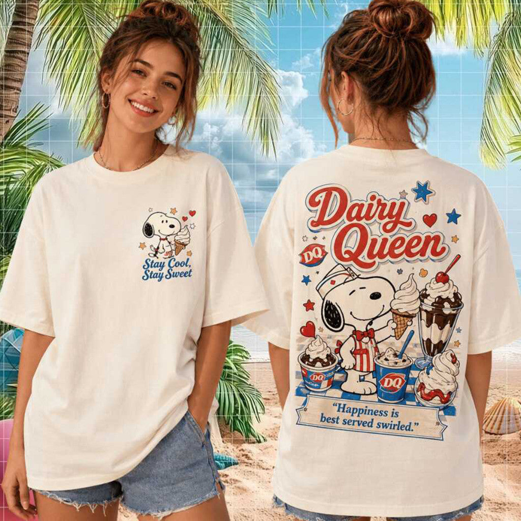 Dairy Queen Snoopy Ice Cream Happiness Best Served Swirled Vintage T-Shirt Gift For Her