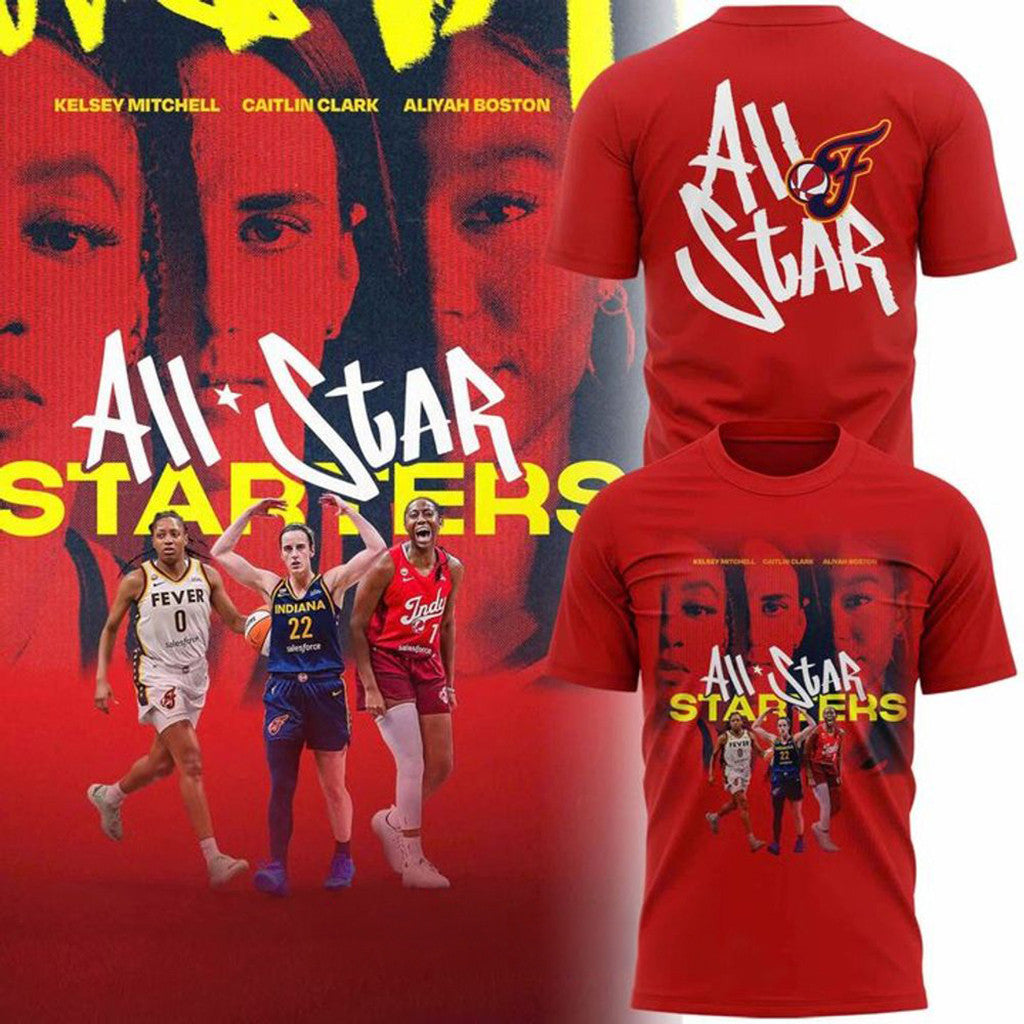 Indiana Fever All-Star Starters Caitlin Clark Aliyah Boston Kelsey Mitchell Player Trio Red Shirt