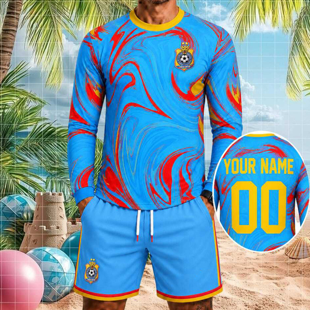 Personalized DR Congo Football National Team Long Sleeve Shirt Shorts Set Gift For Football Fan
