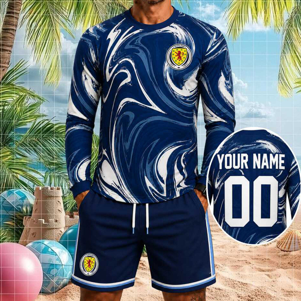 Personalized Scotland Football National Team Long Sleeve Shirt Shorts Set UK Football Fan Gifts