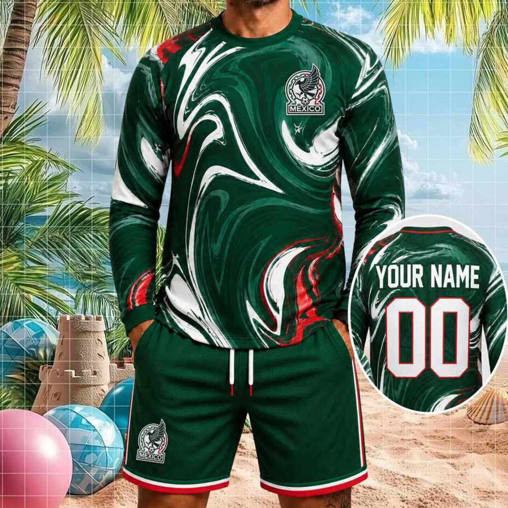 Personalized Mexico Football National Team Long Sleeve Shirt Shorts Set Mexico WC 2026 Clothing