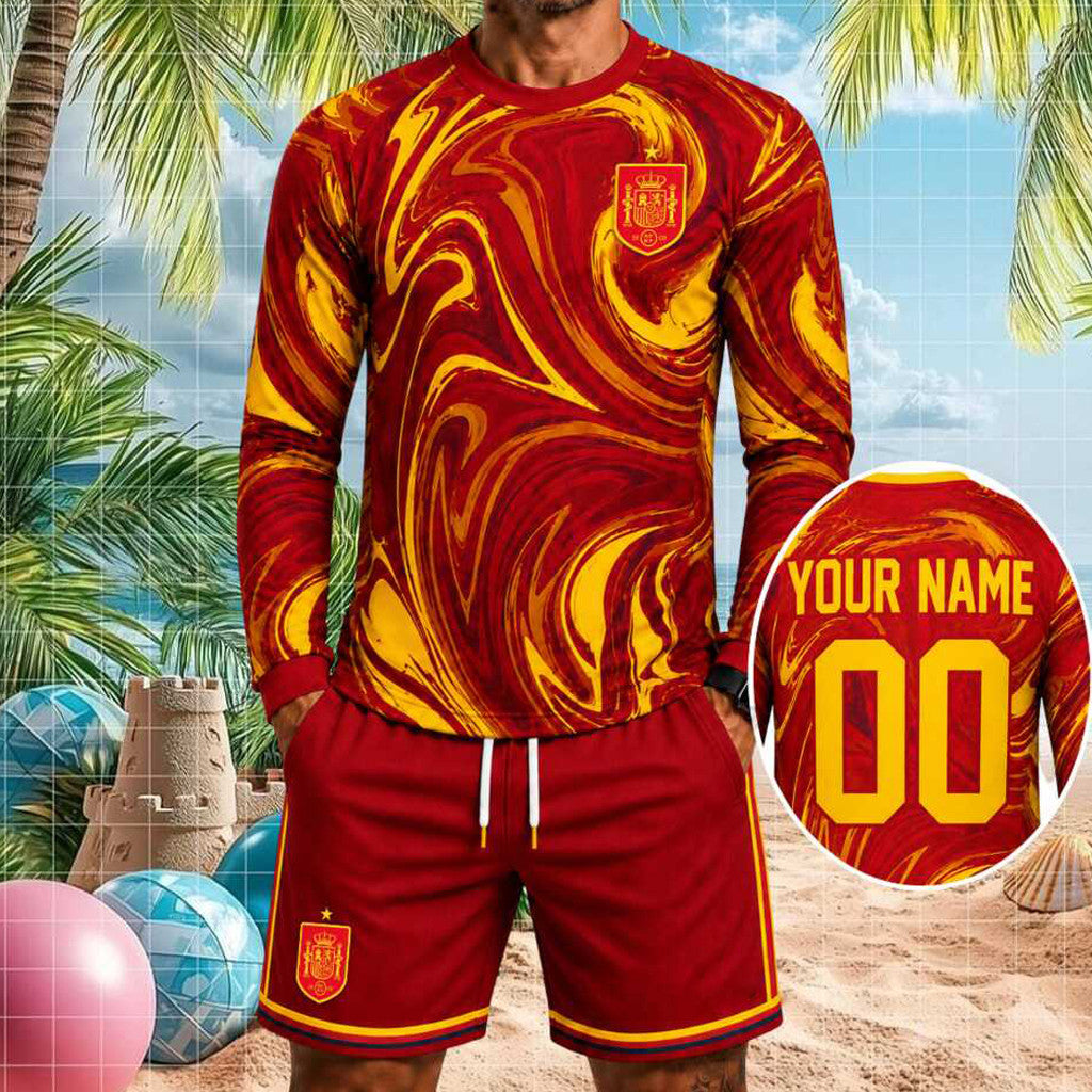Personalized Spain Football National Team Long Sleeve Shirt Shorts Set Spain World Cup Merch