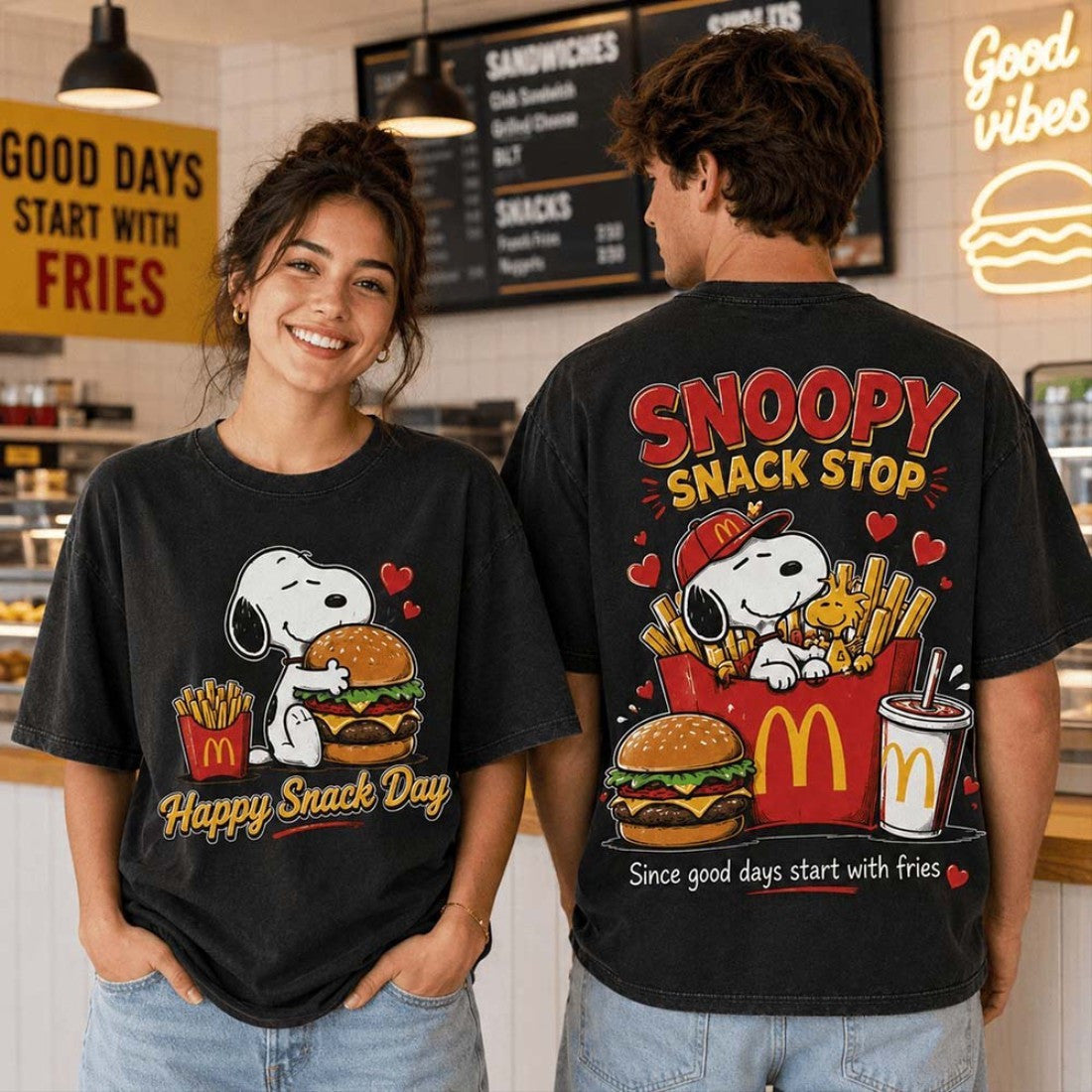 Happy Snack Day Snoopy Snack Top Since Good Days Start With Fries T-Shirt 2026 Best Gifts