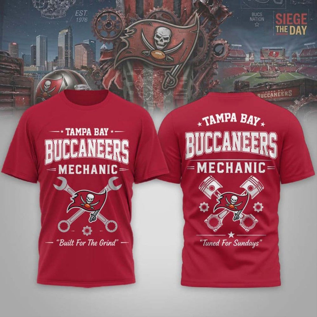 Tampa Bay Buccaneers Mechanic Built For the Grind T-Shirt 2026 Buccaneers Merch Gift For Men