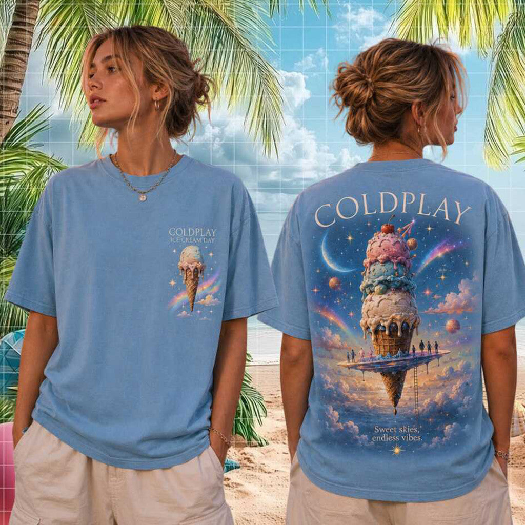 Coldplay Ice Cream Day Sweet Skies Endless Vibes Vintage T-Shirt Coldplay Merch Gift For Her