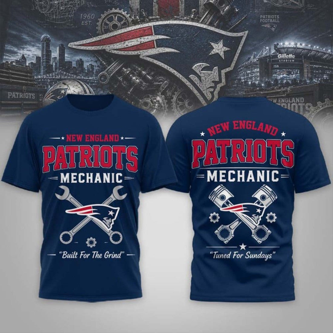 New England Patriots Mechanic Built For the Grind T-Shirt 2026 NE Patriots Merch Gift For Fans