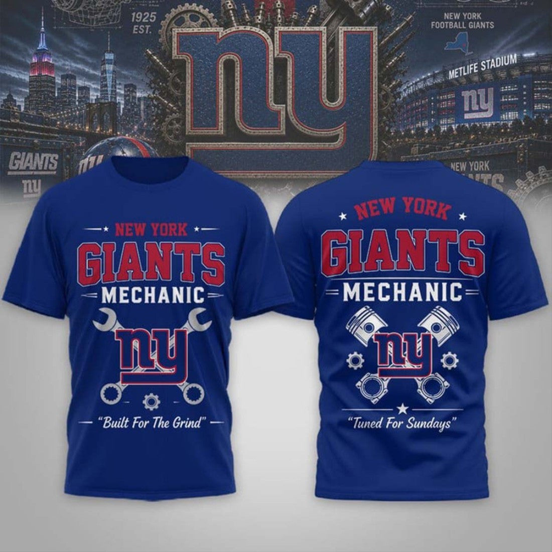 New York Giants Mechanic Built For The Grind T-Shirt 2026 NY Giants Merch Gift For Grandpa