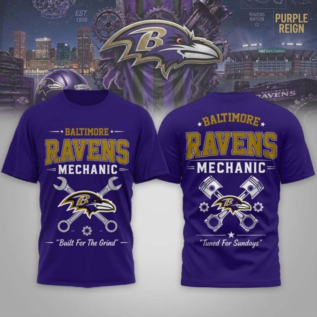 Baltimore Ravens Mechanic Built For The Grind T-Shirt 2026 Baltimore Ravens Merch Gift For Men
