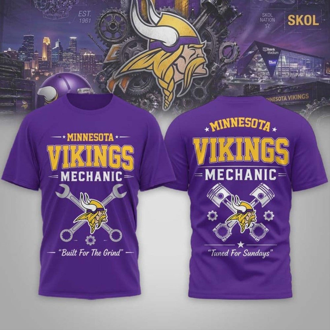 Minnesota Vikings Mechanic Built For the Grind T-Shirt 2026 Minnesota Vikings Merch Fan Gifts