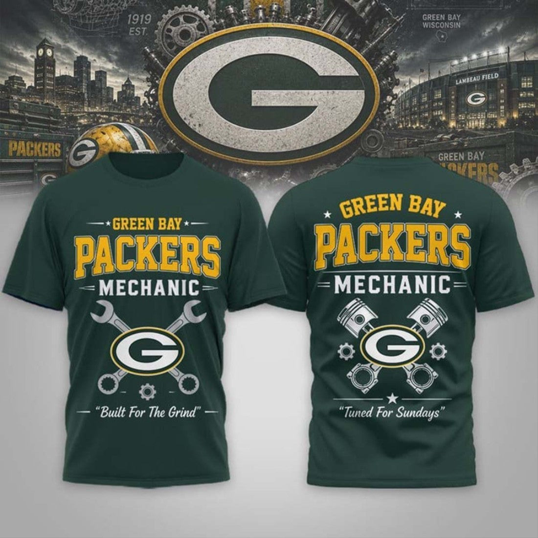 Green Bay Packers Mechanic Built For The Grind T-Shirt 2026 Green Bay Packers Merch Him Gifts